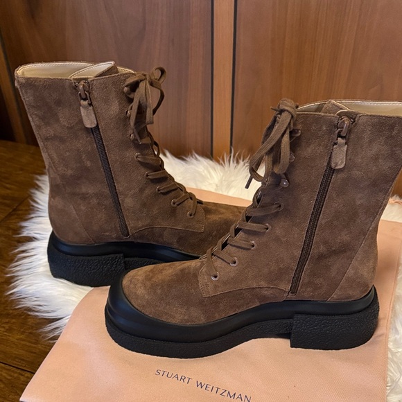 Stuart Weitzman Brown Lace-Up Suede Boots - Picture 6 of 12